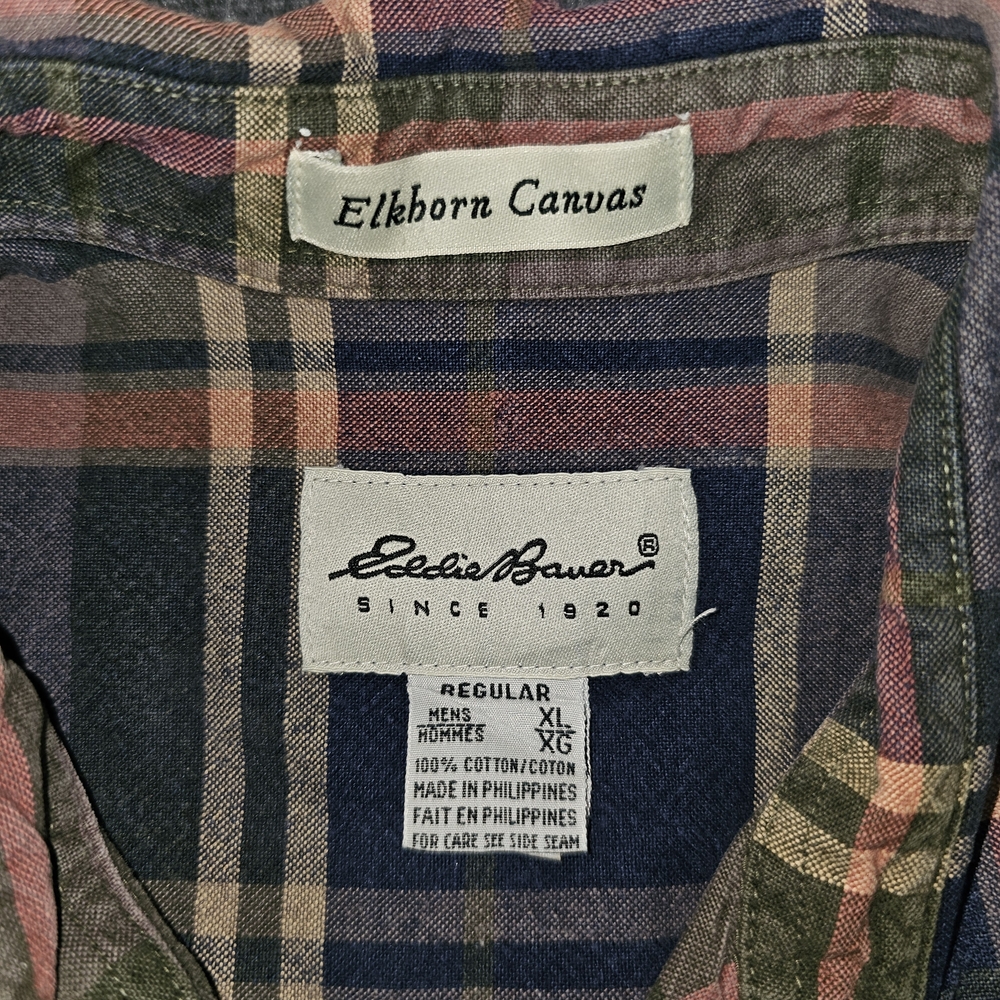 Vintage Eddie Bauer Elkhorn Canvas Plaid Flannel Shirt XL - Picture 3 of 5